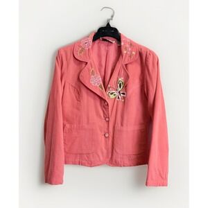 Life Style Women's Size S Embroidered Blazer Corduroy Jacket Long Sleeve Orange‎